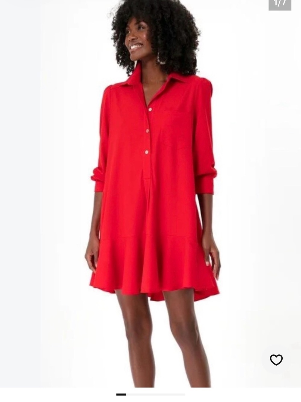 Red Shirt Dress with Ruffle Hem - Brand: